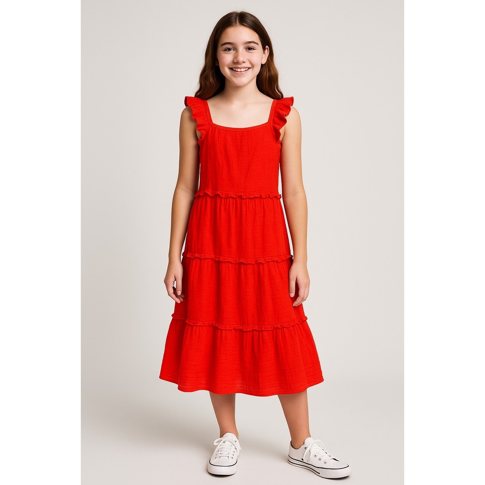 Thereabouts Girls' Tiered Ruffle Strap Dress –‎ Size 14, Madrid Red, NWT